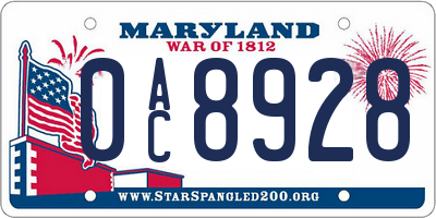 MD license plate 0AC8928