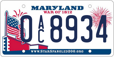 MD license plate 0AC8934