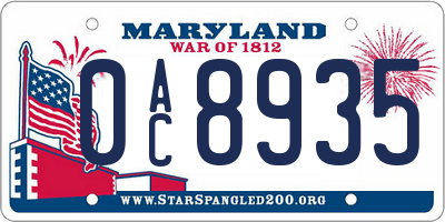 MD license plate 0AC8935