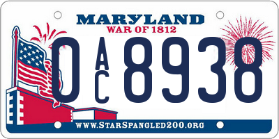 MD license plate 0AC8938
