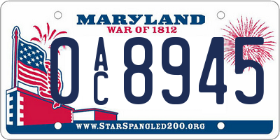 MD license plate 0AC8945