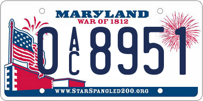 MD license plate 0AC8951