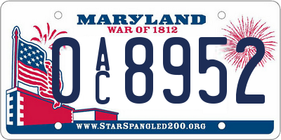 MD license plate 0AC8952