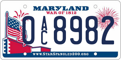 MD license plate 0AC8982