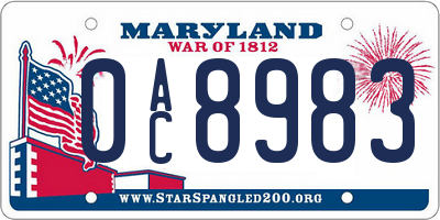 MD license plate 0AC8983