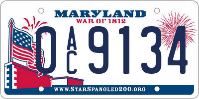 MD license plate 0AC9134
