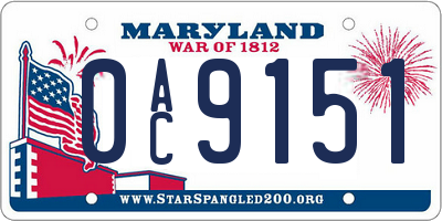 MD license plate 0AC9151