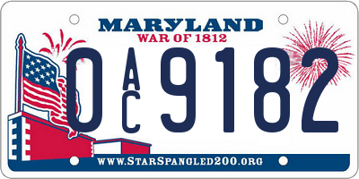 MD license plate 0AC9182