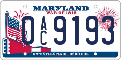 MD license plate 0AC9193