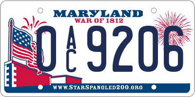 MD license plate 0AC9206