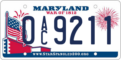 MD license plate 0AC9211