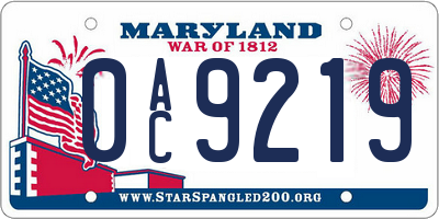 MD license plate 0AC9219