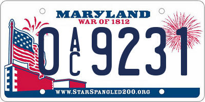 MD license plate 0AC9231