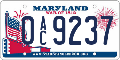 MD license plate 0AC9237