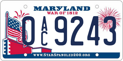 MD license plate 0AC9243