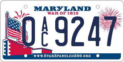 MD license plate 0AC9247