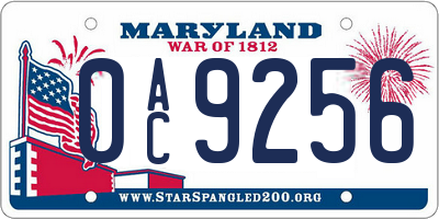 MD license plate 0AC9256