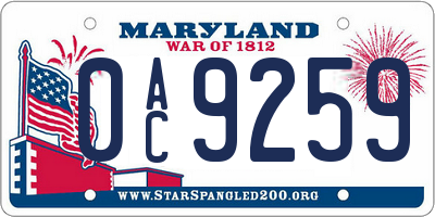 MD license plate 0AC9259
