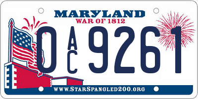 MD license plate 0AC9261
