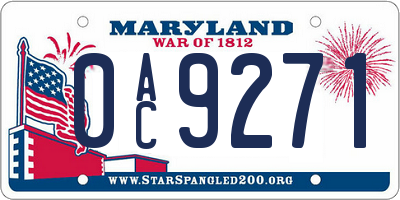 MD license plate 0AC9271