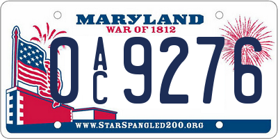 MD license plate 0AC9276