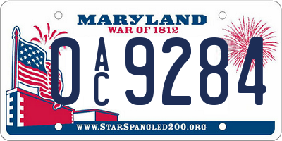 MD license plate 0AC9284