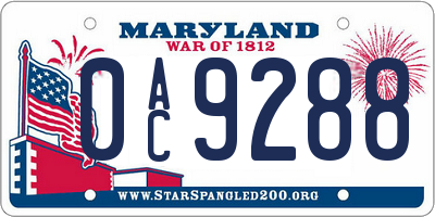 MD license plate 0AC9288