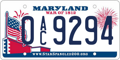 MD license plate 0AC9294