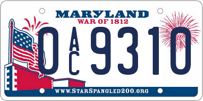 MD license plate 0AC9310