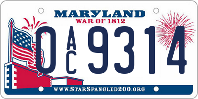 MD license plate 0AC9314