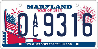 MD license plate 0AC9316