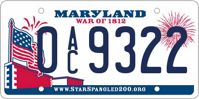 MD license plate 0AC9322