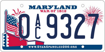 MD license plate 0AC9327
