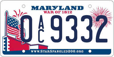 MD license plate 0AC9332