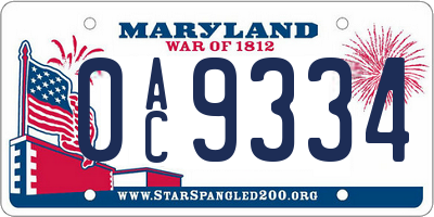 MD license plate 0AC9334