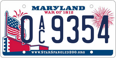 MD license plate 0AC9354