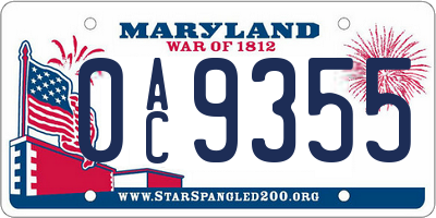 MD license plate 0AC9355
