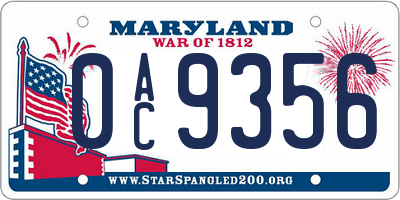 MD license plate 0AC9356