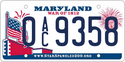 MD license plate 0AC9358