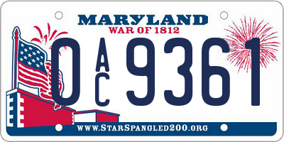 MD license plate 0AC9361