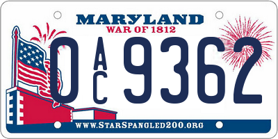 MD license plate 0AC9362