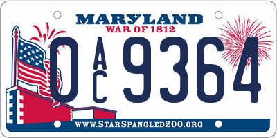 MD license plate 0AC9364