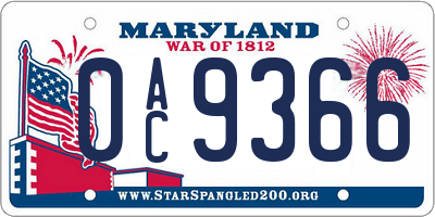 MD license plate 0AC9366