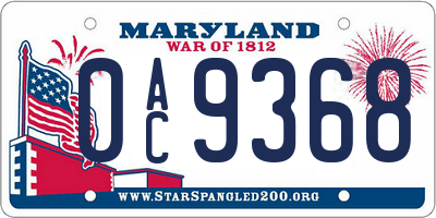 MD license plate 0AC9368