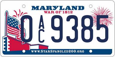 MD license plate 0AC9385