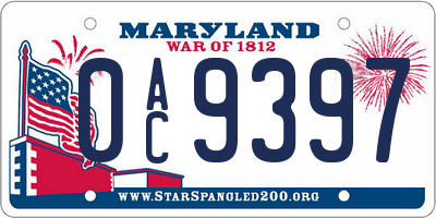MD license plate 0AC9397
