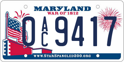 MD license plate 0AC9417