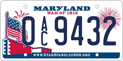 MD license plate 0AC9432