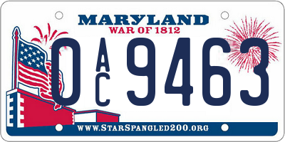 MD license plate 0AC9463