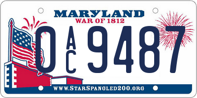MD license plate 0AC9487